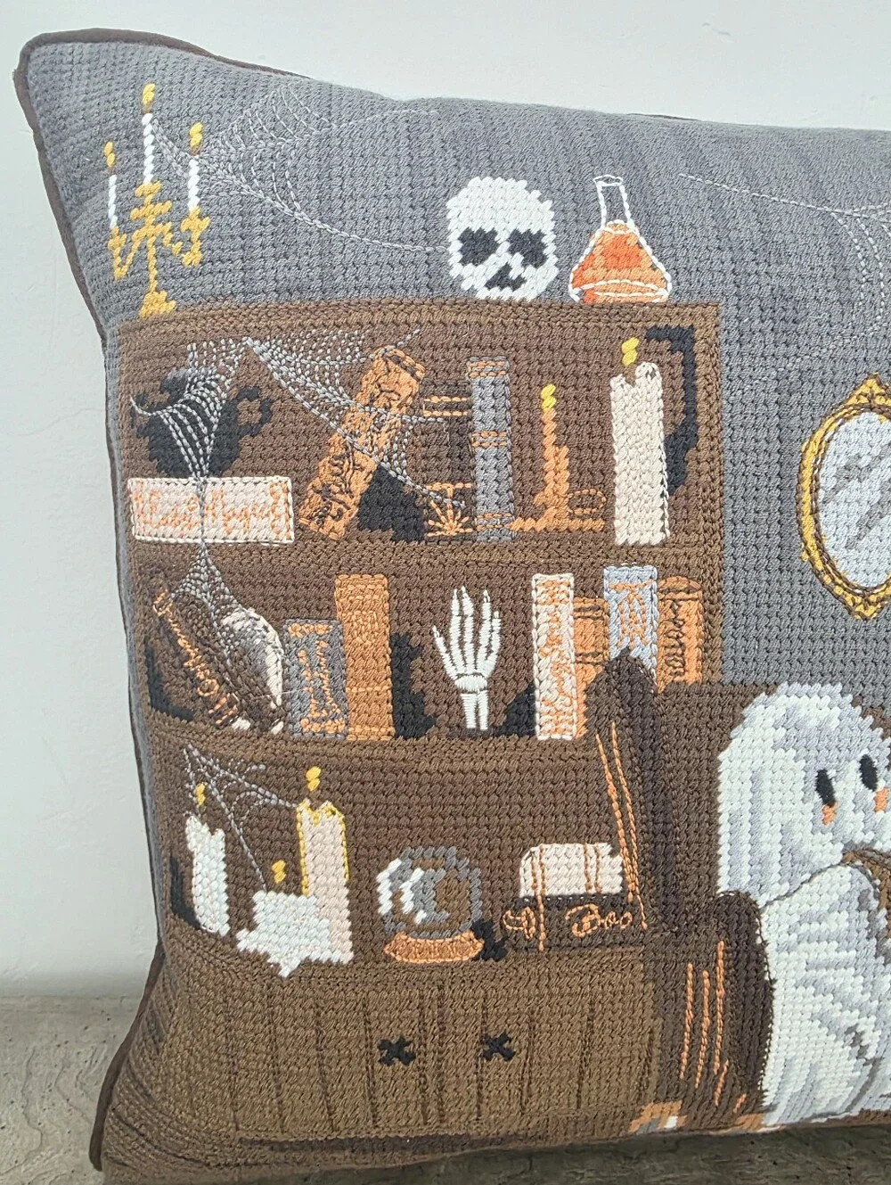 The Farmhouse Halloween Ghost Reading Book Beaded Decorative Pillow New